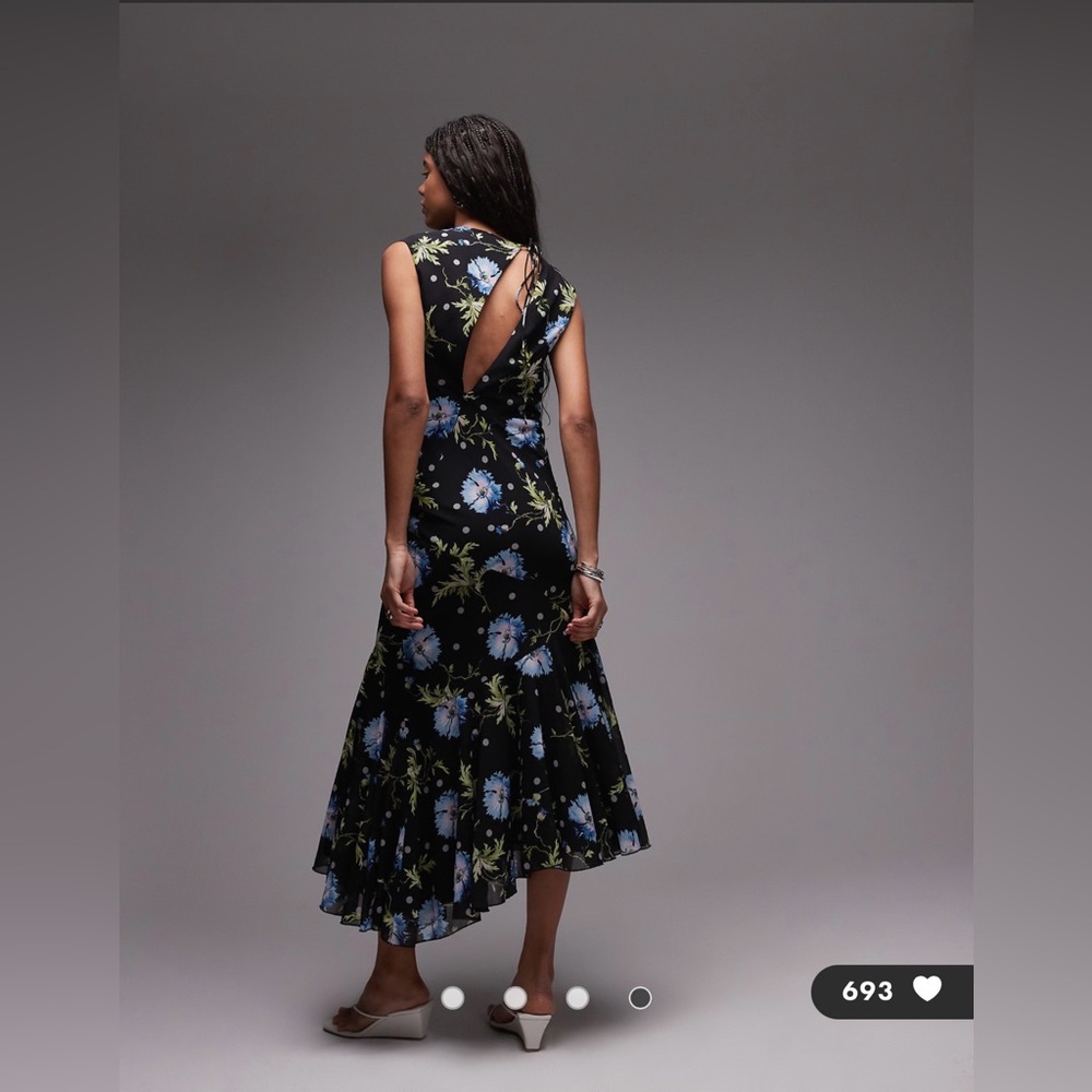 Topshop floral asymmetrical black dress - Picture 4 of 4
